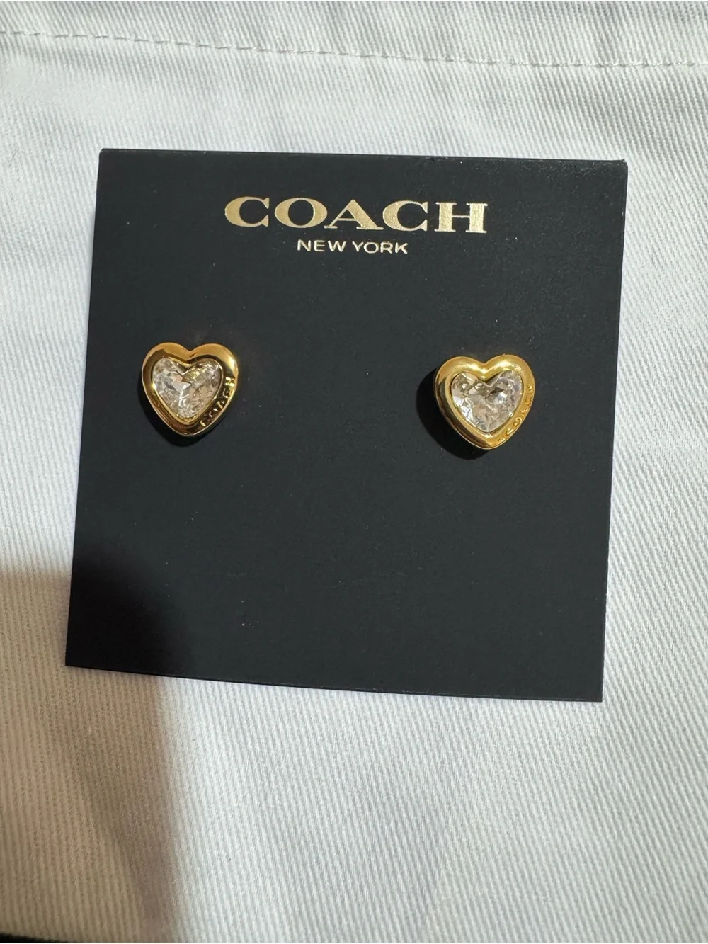 COACH Gold Heart Crystal Stud Earrings - Picture 6 of 7